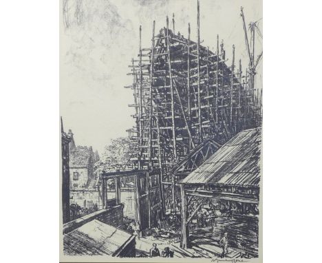 DAVID MUIRHEAD BONE (SCOTTISH 1876-1953),  Shipbuilding on the Clyde from the series 'On The Clyde', Lithograph, signed, fram