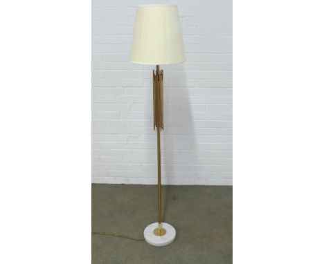 Brass standard lamp with circular hardstone base,  166cm high.