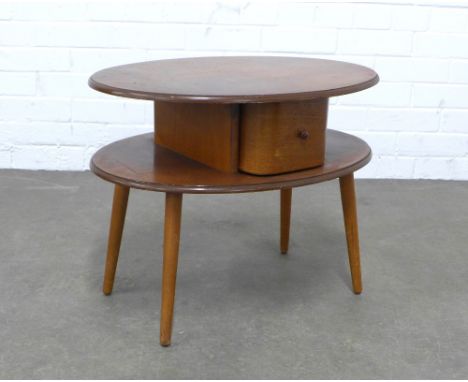 Vintage oval two tier sewing table, 60 x 47 x 44cm.