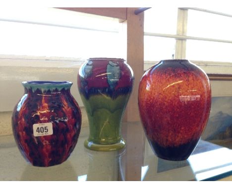 Three modern Poole Pottery Living Glaze vases including a Gemstones vase signed by Alan Clarke.