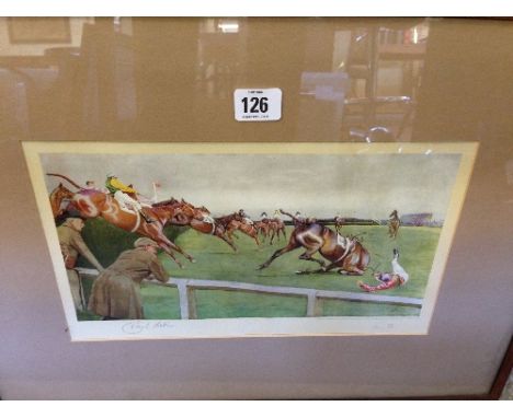 Cecil Aldin: Framed and glazed print; Grand National Steeple Chase at the Canal Turn, signed in pencil and numbered to margin