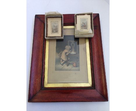 A pair of 19th century miniature framed Baxter prints in original presentation boxes together with a mahogany framed and glaz