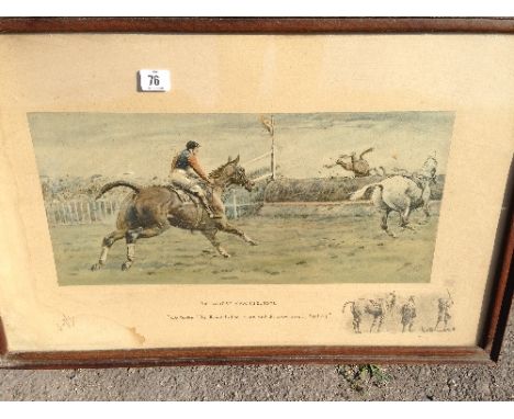 Snaffles: Oak framed and glazed signed print; The Worst View in Europe 'Oh Murther! the dhrink died out of me and the wrong s