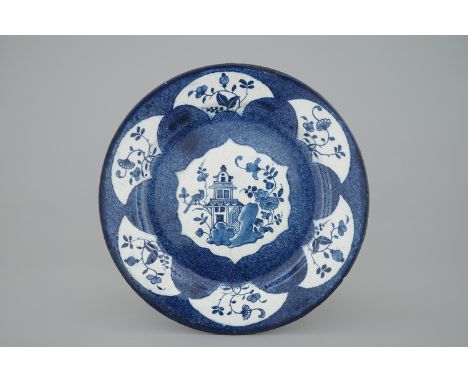 A blue and white English Delftware dish, Bristol, 18th C. -  Dia.: 30 cm - Condition reports and high resolution pictures are
