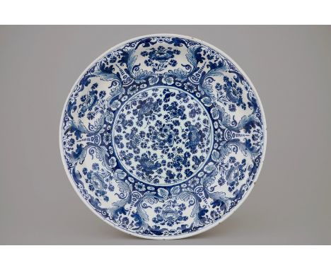 A blue and white Dutch Delft dish with millefiori design, late 17th C. -  Marked LVE 6/4/K for Lambertus van Eenhoorn, "De Me