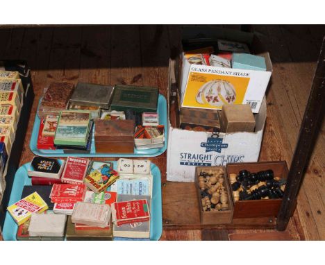 Collection of vintage playing cards, chess pieces, etc.
