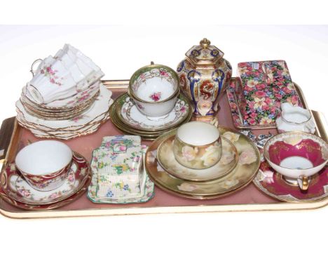 Tray lot with decorative china including Noritake vase, Royal Winton butter dishes, etc.