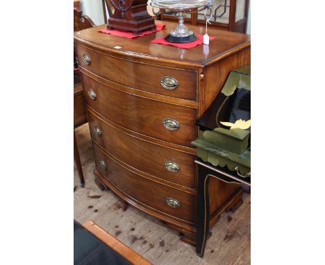 Siesta period style mahogany four drawer bow front chest on ogee bracket feet, 108cm by 92cm.