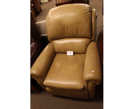 Sherborne light tan leather reclining chair, oval mahogany pedestal coffee table, mahogany sofa coffee table and nest of thre