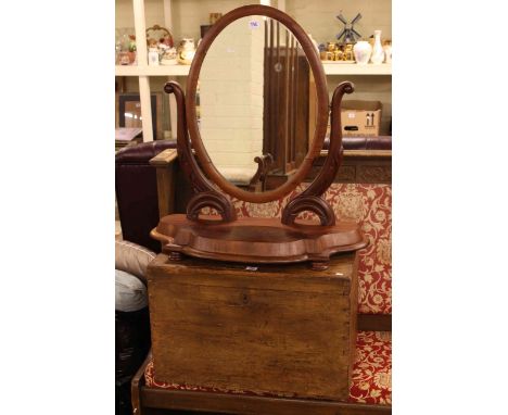 Pine tool trunk and tools and Victorian mahogany toilet mirror.