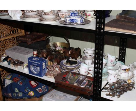 Collection of ceramics including Poole Pottery, Ringtons, together with brass jam pan, souvenir spoons, Edinburgh Crystal, et