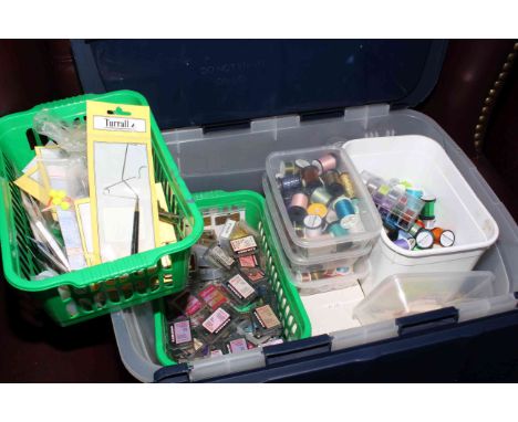 Large selection of fly tying materials, tools, hooks, and a salmon plaque.