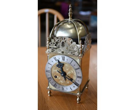 A brass reproduction lantern clock with twin-train movement, 33 cm high 