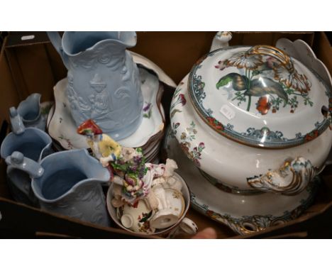 A Georgian Chamberlain's Worcester floral-painted part dinner service, pattern 582 to/w a graduated set of four blue pottery 