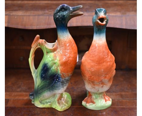 Two vintage French St Clement pottery large 'duck' jugs, 33 cm high 