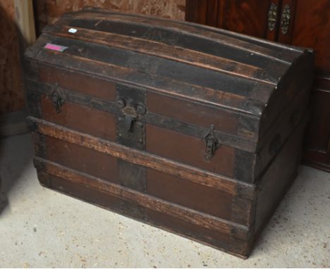A vintage dome top wood slat trunk, a/f 