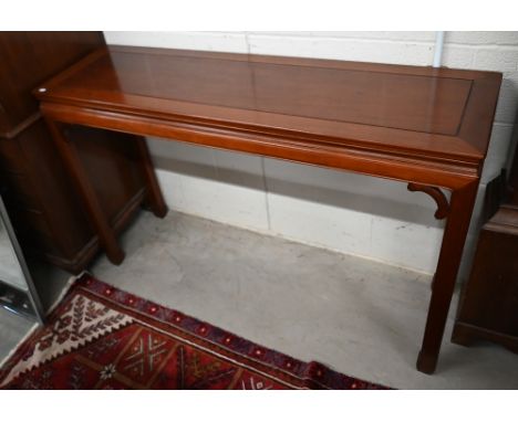 A 20th century Chinese stained hardwood console table, 138 cm wide x 40 cm deep x 86 cm high 