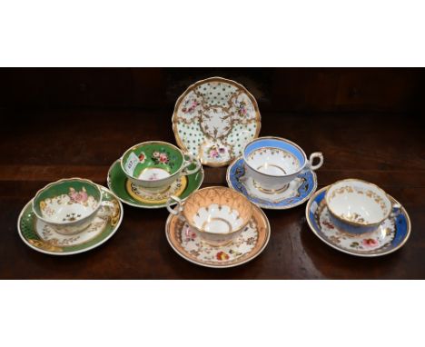Five various early Victorian china tea cups and six saucers (11 - not pairs) 