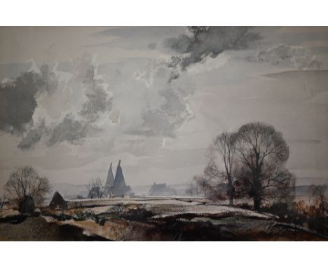 W Werner - Continental embankment view, oil on canvas, signed and dated 1955, 27 x 40 m to/w a print of Tower Bridge and a Ro