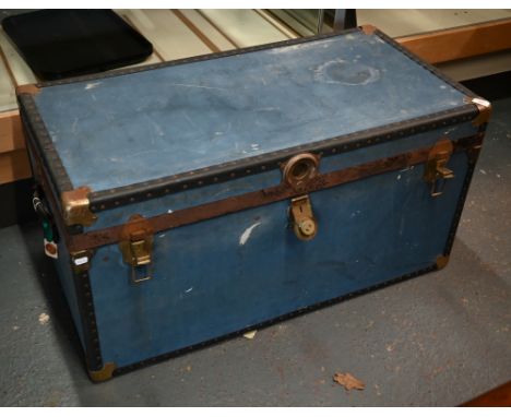 A vintage blue school trunk, a/f 