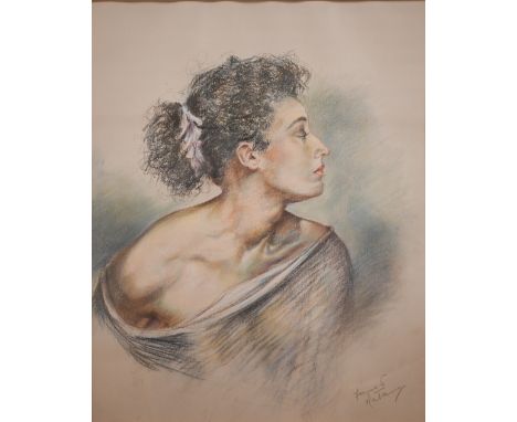 Franco Matania print of a young woman, 44 x 35 cm 