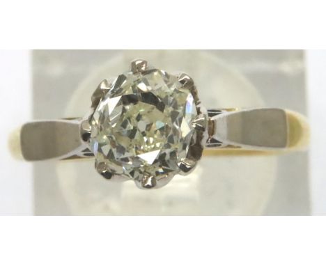 Antique 18ct gold, platinum set old cut diamond solitaire ring, size L, stone approximately 0.95cts, 3.0g. P&amp;P Group 1 (£