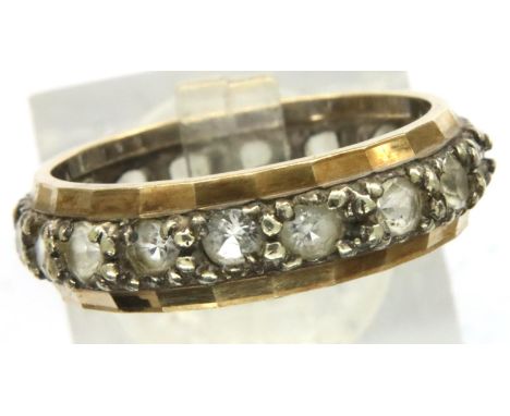 Unmarked 9ct gold tone set full eternity ring, size N, 3.8g. P&amp;P Group 1 (£14+VAT for the first lot and £1+VAT for subseq