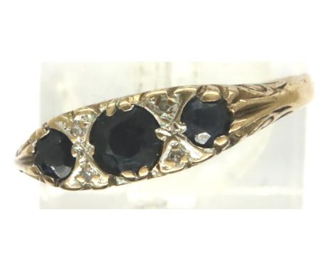 9ct gold sapphire and diamond ring, size O, 2g. P&amp;P Group 1 (£14+VAT for the first lot and £1+VAT for subsequent lots) 