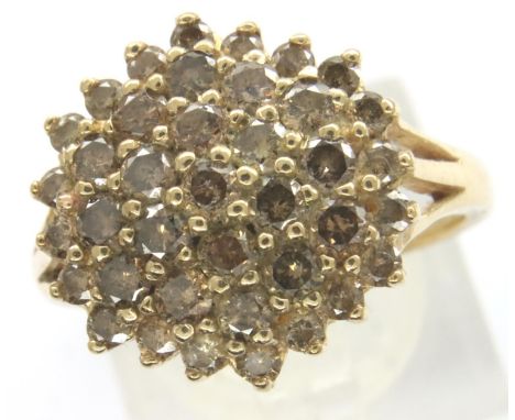 9ct gold 1.5ct champagne diamond cluster ring, size Q, 4.7g. P&amp;P Group 1 (£14+VAT for the first lot and £1+VAT for subseq