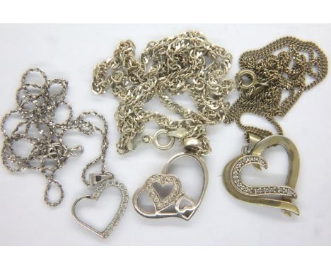 Three 925 silver heart pendant necklaces, combined 13g. P&amp;P Group 1 (£14+VAT for the first lot and £1+VAT for subsequent 