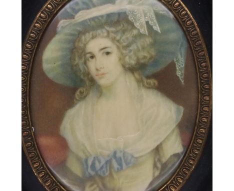 19th Century oval miniature portrait on ivory of a young lady, 80 x 60 mm. P&amp;P Group 1 (£14+VAT for the first lot and £1+