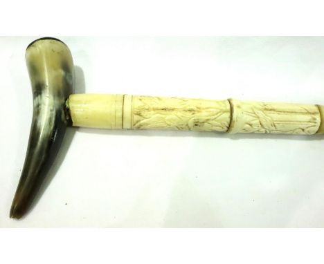 Walking stick of bone panels with horn handle. Not available for in-house P&amp;P, contact Paul O'Hea at Mailboxes on 01925 6