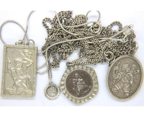 Four 925 silver St Christopher pendant necklaces, combined 28g. P&amp;P Group 1 (£14+VAT for the first lot and £1+VAT for sub