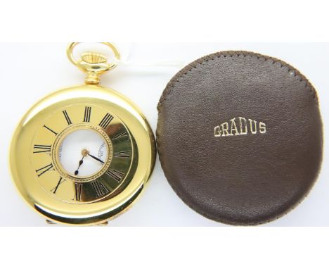 Gradus half hunter gold plated pocket watch, working at lotting. P&amp;P Group 1 (£14+VAT for the first lot and £1+VAT for su