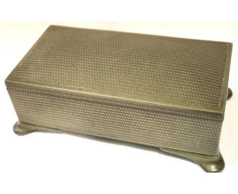 Early 20th century engine turned pewter cigarette box, L: 18 cm. P&amp;P Group 2 (£18+VAT for the first lot and £3+VAT for su