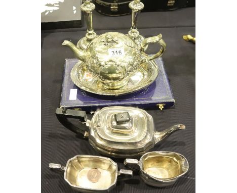 Collection of mixed silver plated items including three piece tea service etc. P&amp;P Group 3 (£25+VAT for the first lot and