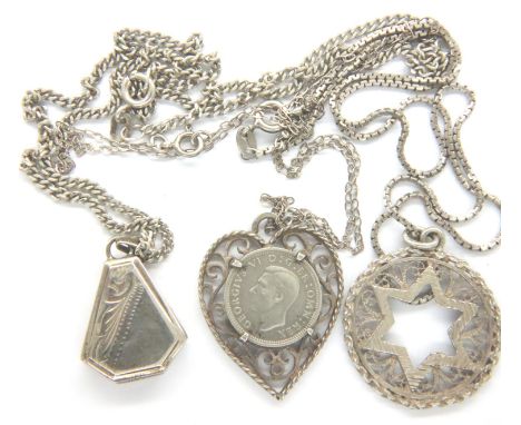 Three 925 silver pendant necklaces, combined 18g. P&amp;P Group 1 (£14+VAT for the first lot and £1+VAT for subsequent lots) 