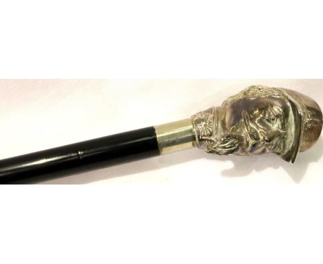 Ebonised walking stick with white metal handle  featuring General Custer. Not available for in-house P&amp;P, contact Paul O'