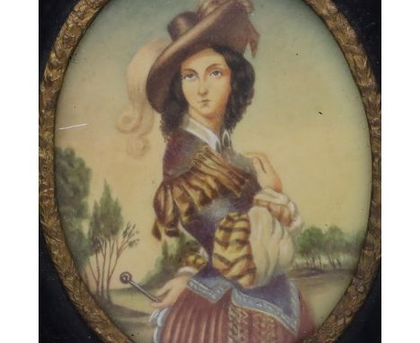 19th Century oval miniature portrait on ivory, La Callitriche ( costume del x11 seculo ) 80 x 62 mm. P&amp;P Group 1 (£14+VAT