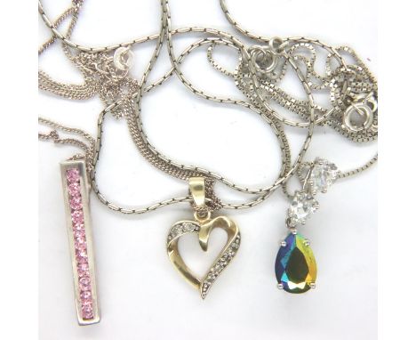 Three 925 silver pendant necklaces, combined 14g. P&amp;P Group 1 (£14+VAT for the first lot and £1+VAT for subsequent lots) 