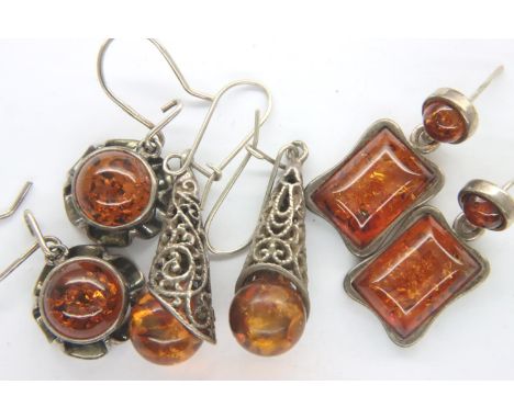 Baltic amber and silver earrings (3). P&amp;P Group 1 (£14+VAT for the first lot and £1+VAT for subsequent lots) 