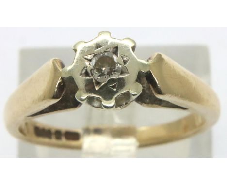 9ct gold diamond solitaire ring, size K/L, 2.7g. P&amp;P Group 1 (£14+VAT for the first lot and £1+VAT for subsequent lots) 