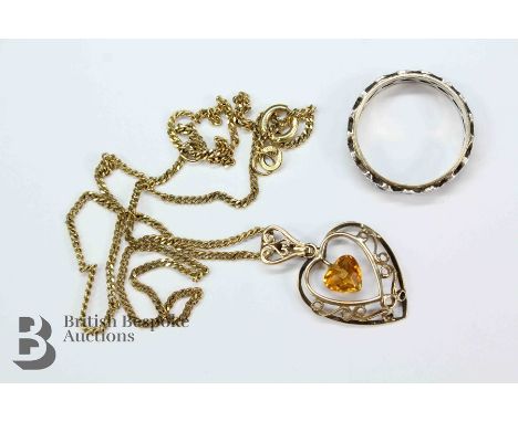 Miscellaneous jewellery, including 9ct heart-shape pendant on a 8ct yellow gold chain (catch af) approx 18 cms together with 