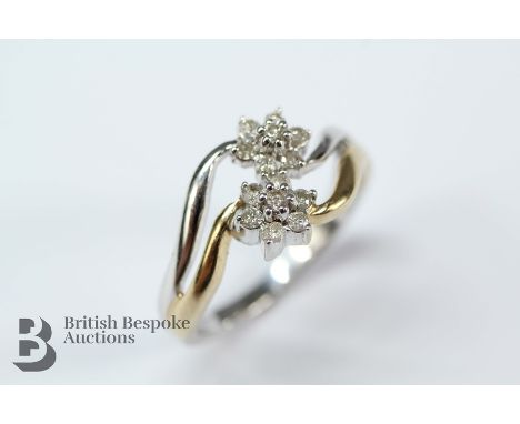 9ct yellow and white gold ring set with diamonds approx 28 pts, size N, approx 3.1 gms.&nbsp;