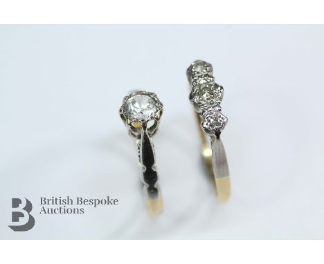 Edwardian 18ct yellow gold, platinum and CZ ring,&nbsp; size I, together with another 18ct gold, platinum and diamond ring, s