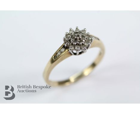 9ct gold and diamond ring, approx 25 pts of eight-cut dias, Sheffield hallmark, size O, approx 3.1 gms.