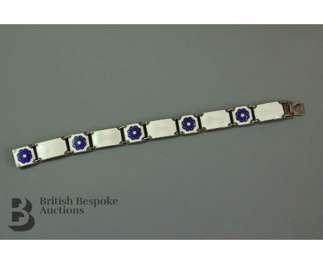 David Andersen - white enamel and silver bracelet, heightened with blue flowers, stamped with Norwegian sterling marks, appro