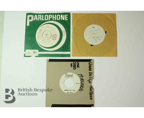 Three unusual Northern Soul 7" record pressings, including:"Where Do I Go?" by The Bees one sided white label on Mirwood MW55