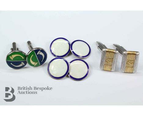 Miscellaneous cufflinks, this lot includes a pair of gentleman's Dior cufflinks, a pair of silver and white enamel cufflinks 