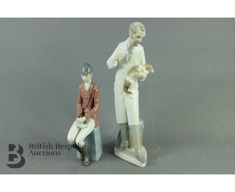 Lladro Figurine - Veterinary Surgeon, approx 36 cms h, marked Daisa 1977 together with a seated huntswoman approx 26 cms, bot